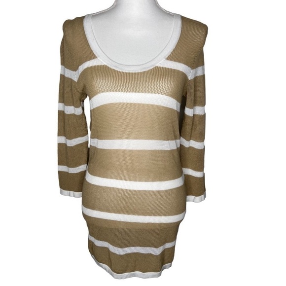 Tommy Bahama Striped Swimsuit Cover Top Sand White Sz large long sleeve coastal - Picture 1 of 16